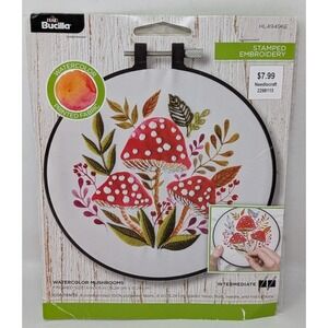 Bucilla Stamped Embroidery Kit Watercolor Mushrooms Nature Sealed New MCM Craft